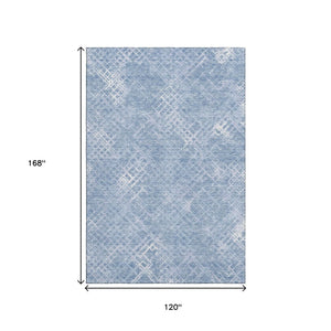 HomeRoots 10' Sky Blue and Ivory Abstract Geometric Area Rug - Washable, Durable, UV-Protected for Modern Spaces 666704