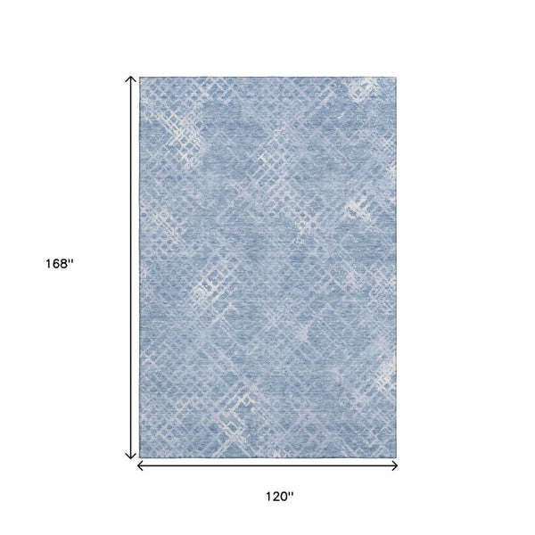 HomeRoots 10' Sky Blue and Ivory Abstract Geometric Area Rug - Washable, Durable, UV-Protected for Modern Spaces 666704