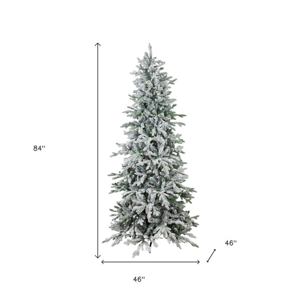 HomeRoots 7' Slender Flocked Pine Christmas Tree - Elegant Space-Saving Holiday Décor for Compact Areas 666705