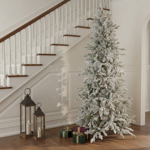 HomeRoots 7' Slender Flocked Pine Christmas Tree - Elegant Space-Saving Holiday Décor for Compact Areas 666705