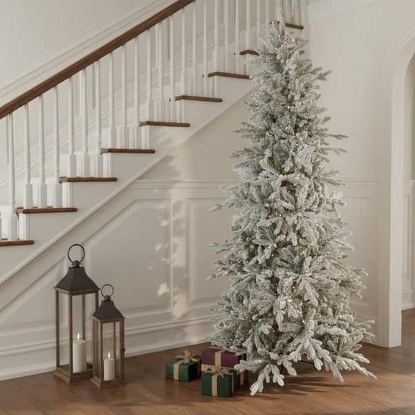 HomeRoots 7' Slender Flocked Pine Christmas Tree - Elegant Space-Saving Holiday Décor for Compact Areas 666705