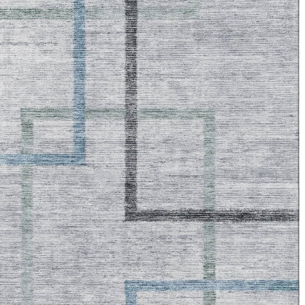 HomeRoots 5' X 8' Gray and Blue Geometric Washable Area Rug - Stylish, Durable, UV Protected for Any Space! 666708