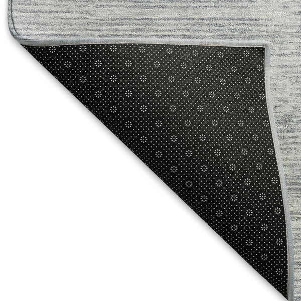 HomeRoots 8' Gray and Blue Geometric Round Rug - Washable, UV-Protected, Durable for High-Traffic Areas 666709