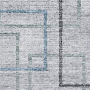 HomeRoots 8' X 10' Stylish Gray and Blue Geometric Washable Area Rug with UV Protection for Modern Living Spaces 666710