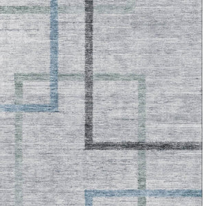HomeRoots 9' X 12' Stylish Gray and Blue Geometric Area Rug - Washable, UV-Protected for Modern Spaces! 666711