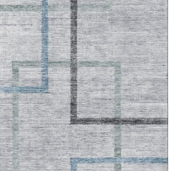 HomeRoots 9' X 12' Stylish Gray and Blue Geometric Area Rug - Washable, UV-Protected for Modern Spaces! 666711