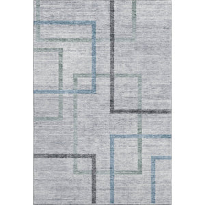 HomeRoots 10' x 14' Gray & Blue Geometric Washable Area Rug - Durable, UV-Protected, Modern Design for Homes 666712