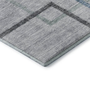 HomeRoots 10' x 14' Gray & Blue Geometric Washable Area Rug - Durable, UV-Protected, Modern Design for Homes 666712