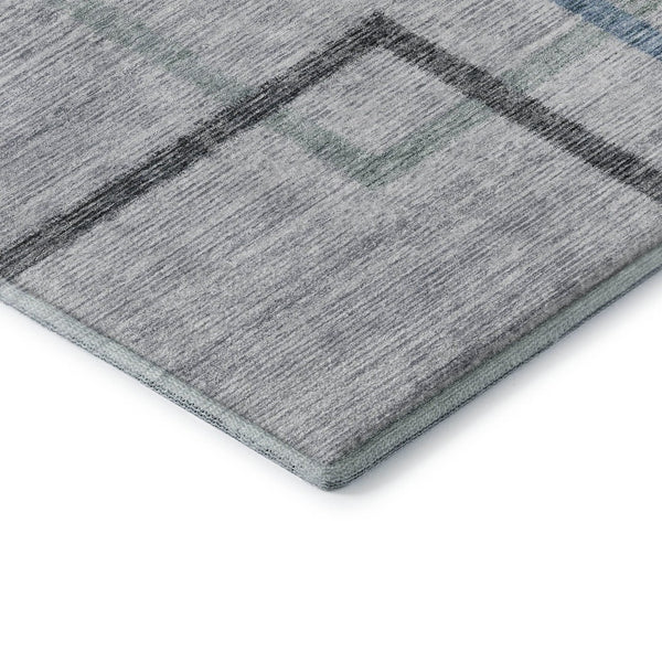 HomeRoots 10' x 14' Gray & Blue Geometric Washable Area Rug - Durable, UV-Protected, Modern Design for Homes 666712
