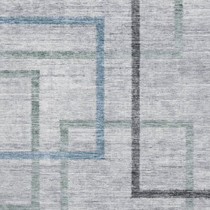 HomeRoots 10' x 14' Gray & Blue Geometric Washable Area Rug - Durable, UV-Protected, Modern Design for Homes 666712