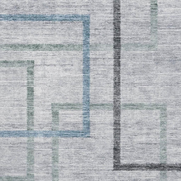 HomeRoots 10' x 14' Gray & Blue Geometric Washable Area Rug - Durable, UV-Protected, Modern Design for Homes 666712