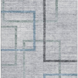 HomeRoots 10' x 14' Gray & Blue Geometric Washable Area Rug - Durable, UV-Protected, Modern Design for Homes 666712