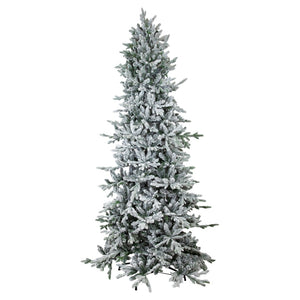 HomeRoots 8' Elegant Slender Flocked Pine Christmas Tree - Perfect for Compact Spaces with Realistic Snow Finish 666718