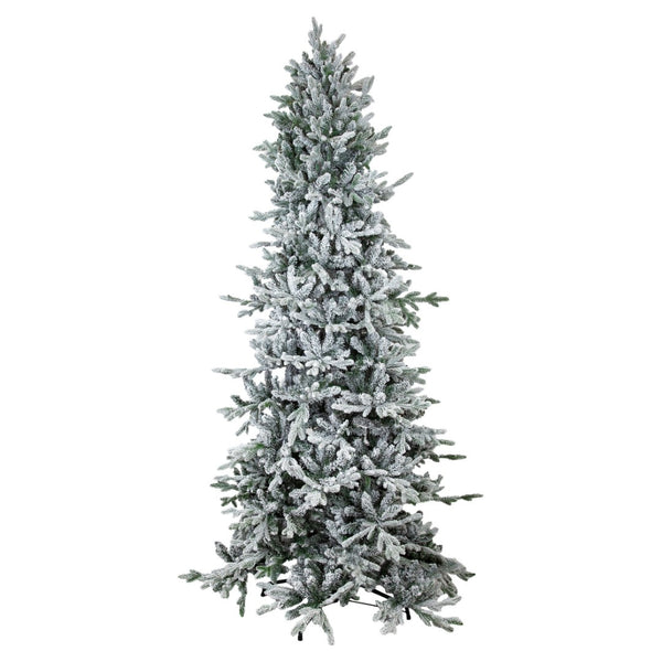 HomeRoots 8' Elegant Slender Flocked Pine Christmas Tree - Perfect for Compact Spaces with Realistic Snow Finish 666718