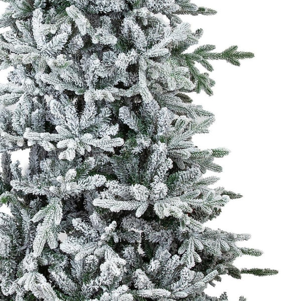 HomeRoots 8' Elegant Slender Flocked Pine Christmas Tree - Perfect for Compact Spaces with Realistic Snow Finish 666718
