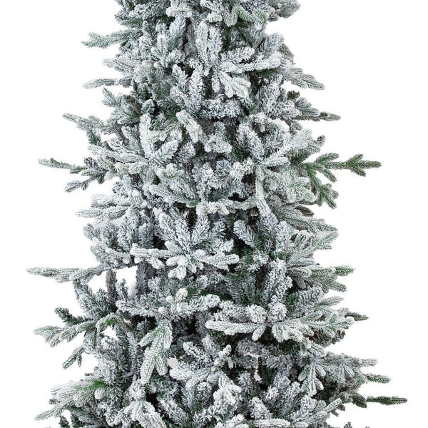 HomeRoots 8' Elegant Slender Flocked Pine Christmas Tree - Perfect for Compact Spaces with Realistic Snow Finish 666718