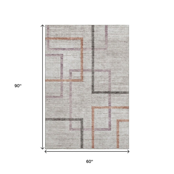 HomeRoots 5' X 8' Taupe, Purple & Copper Geometric Area Rug - Washable, UV Protected & Perfect for Any Room! 666721