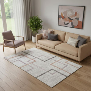HomeRoots 5' X 8' Taupe, Purple & Copper Geometric Area Rug - Washable, UV Protected & Perfect for Any Room! 666721