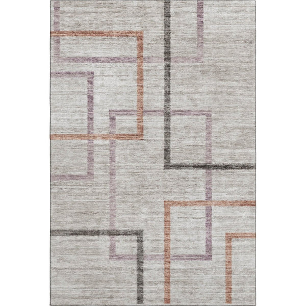 HomeRoots 8' X 10' Geometric Washable Area Rug in Taupe, Purple & Copper - UV Protected, Stain Resistant Design 666723