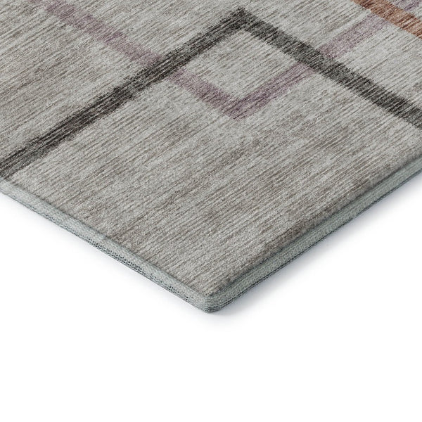 HomeRoots 8' X 10' Geometric Washable Area Rug in Taupe, Purple & Copper - UV Protected, Stain Resistant Design 666723