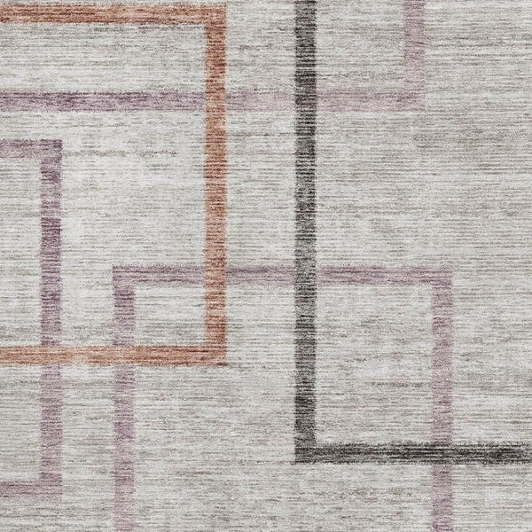 HomeRoots 8' X 10' Geometric Washable Area Rug in Taupe, Purple & Copper - UV Protected, Stain Resistant Design 666723