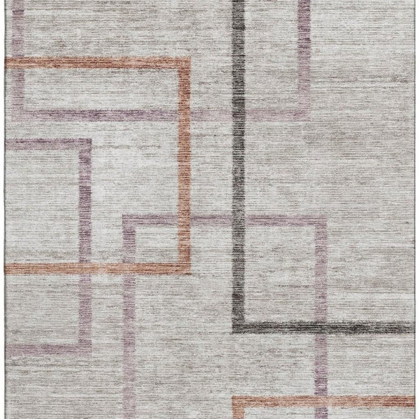 HomeRoots 8' X 10' Geometric Washable Area Rug in Taupe, Purple & Copper - UV Protected, Stain Resistant Design 666723