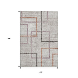 HomeRoots 9' X 12' Geometric Area Rug in Taupe, Purple & Copper - Washable, UV Protected & Pet Friendly! 666724