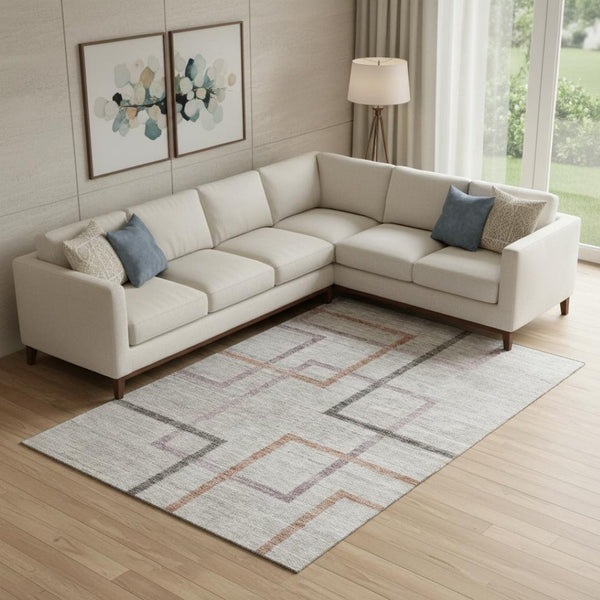 HomeRoots 9' X 12' Geometric Area Rug in Taupe, Purple & Copper - Washable, UV Protected & Pet Friendly! 666724