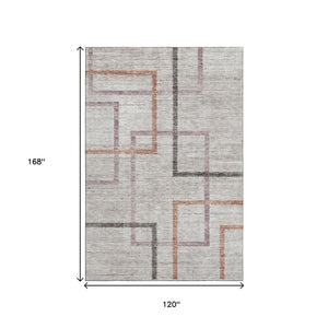 HomeRoots 10' Taupe, Purple & Copper Geometric Washable Area Rug with UV Protection for Stylish Spaces 666725