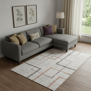HomeRoots 10' Taupe, Purple & Copper Geometric Washable Area Rug with UV Protection for Stylish Spaces 666725