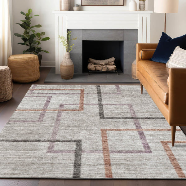 HomeRoots 10' Taupe, Purple & Copper Geometric Washable Area Rug with UV Protection for Stylish Spaces 666725