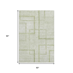 HomeRoots 5' X 8' Artichoke Green Geometric Area Rug - Washable, UV Protected, Durable for Pets & Kids Homes 666731