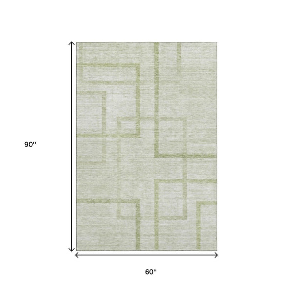 HomeRoots 5' X 8' Artichoke Green Geometric Area Rug - Washable, UV Protected, Durable for Pets & Kids Homes 666731