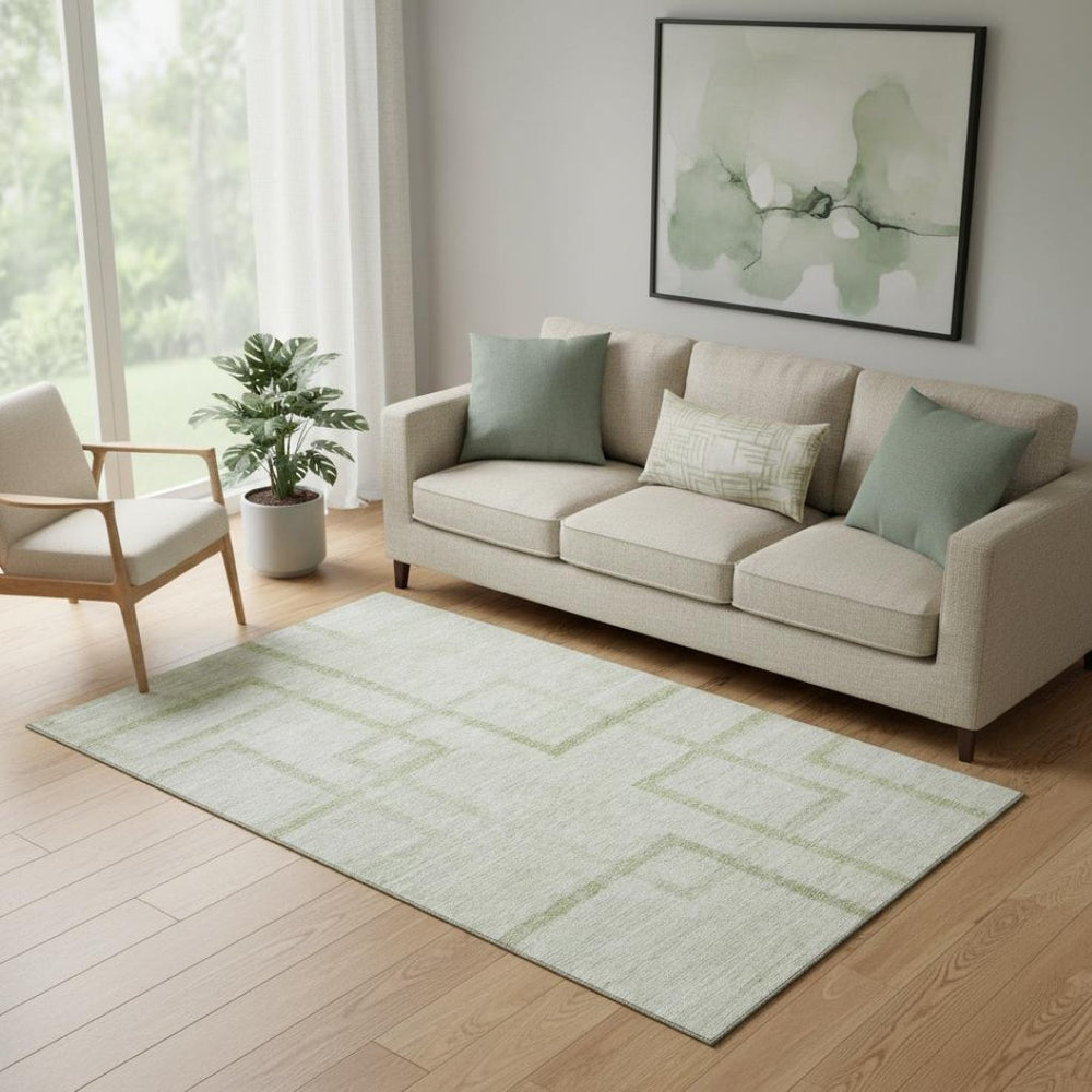 HomeRoots 5' X 8' Artichoke Green Geometric Area Rug - Washable, UV Protected, Durable for Pets & Kids Homes 666731