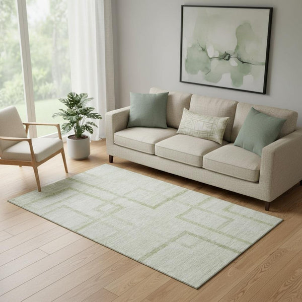 HomeRoots 5' X 8' Artichoke Green Geometric Area Rug - Washable, UV Protected, Durable for Pets & Kids Homes 666731