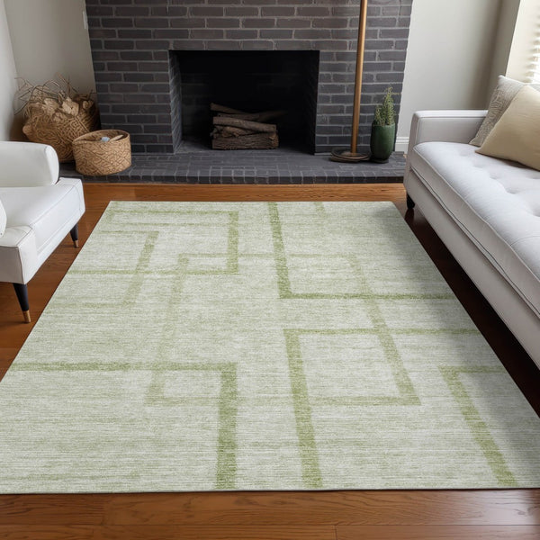 HomeRoots 5' X 8' Artichoke Green Geometric Area Rug - Washable, UV Protected, Durable for Pets & Kids Homes 666731