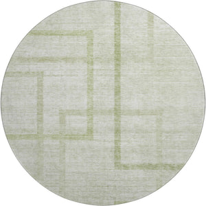 HomeRoots 8' Artichoke Green & Gray Geometric Washable Round Rug - Durable, Stylish, UV Protected for Any Space 666732