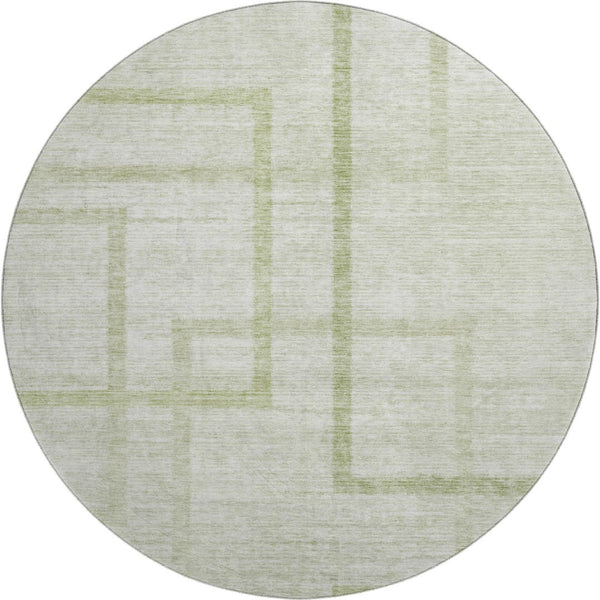 HomeRoots 8' Artichoke Green & Gray Geometric Washable Round Rug - Durable, Stylish, UV Protected for Any Space 666732