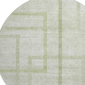 HomeRoots 8' Artichoke Green & Gray Geometric Washable Round Rug - Durable, Stylish, UV Protected for Any Space 666732