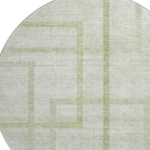 HomeRoots 8' Artichoke Green & Gray Geometric Washable Round Rug - Durable, Stylish, UV Protected for Any Space 666732