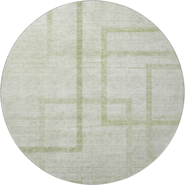HomeRoots 8' Artichoke Green & Gray Geometric Washable Round Rug - Durable, Stylish, UV Protected for Any Space 666732