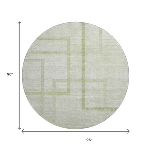 HomeRoots 8' Artichoke Green & Gray Geometric Washable Round Rug - Durable, Stylish, UV Protected for Any Space 666732