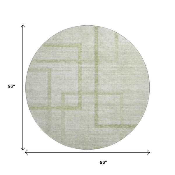 HomeRoots 8' Artichoke Green & Gray Geometric Washable Round Rug - Durable, Stylish, UV Protected for Any Space 666732