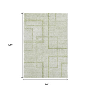 HomeRoots 8' X 10' Artichoke Green Geometric Washable Area Rug with UV Protection for Modern Homes & Families 666733