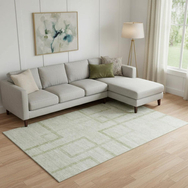 HomeRoots 8' X 10' Artichoke Green Geometric Washable Area Rug with UV Protection for Modern Homes & Families 666733