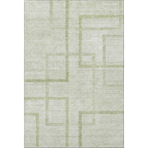 HomeRoots 8' X 10' Artichoke Green Geometric Washable Area Rug with UV Protection for Modern Homes & Families 666733
