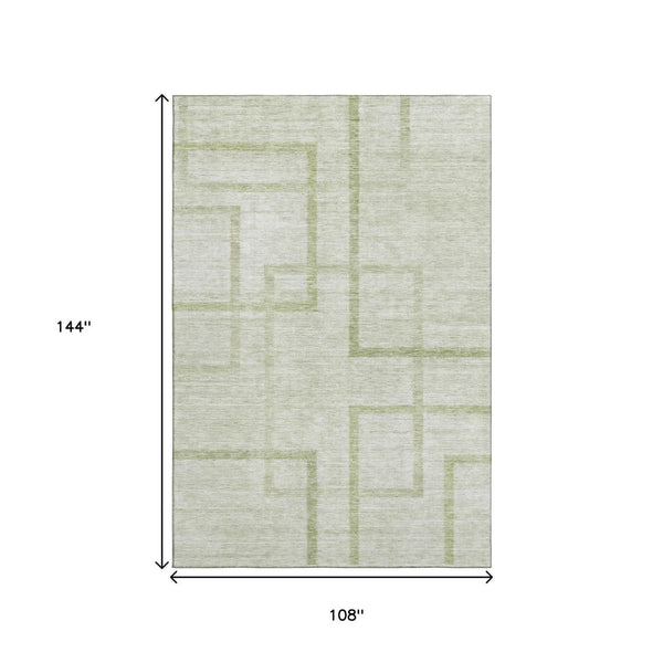 HomeRoots 9' X 12' Artichoke Green & Gray Geometric Area Rug – Washable, UV-Protected, Stylish & Durable! 666734