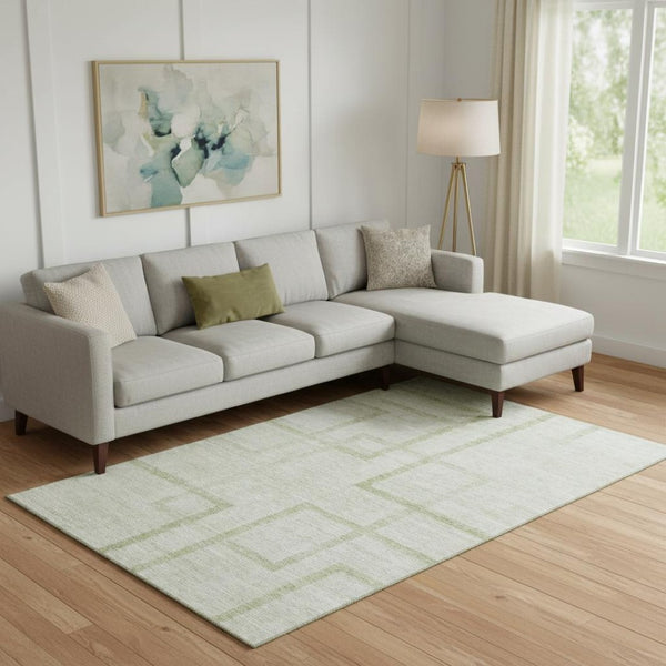 HomeRoots 9' X 12' Artichoke Green & Gray Geometric Area Rug – Washable, UV-Protected, Stylish & Durable! 666734