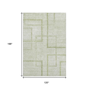 HomeRoots 10' X 14' Artichoke Green & Gray Geometric Washable Area Rug with UV Protection for Modern Homes 666735