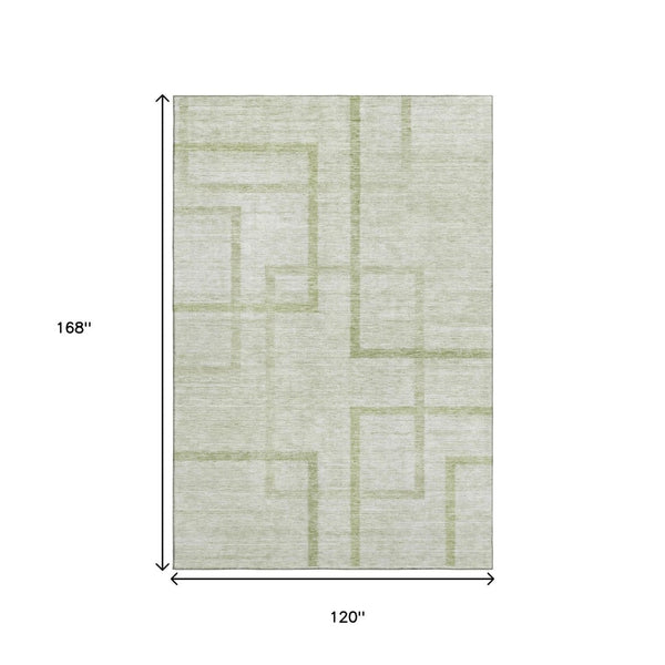 HomeRoots 10' X 14' Artichoke Green & Gray Geometric Washable Area Rug with UV Protection for Modern Homes 666735